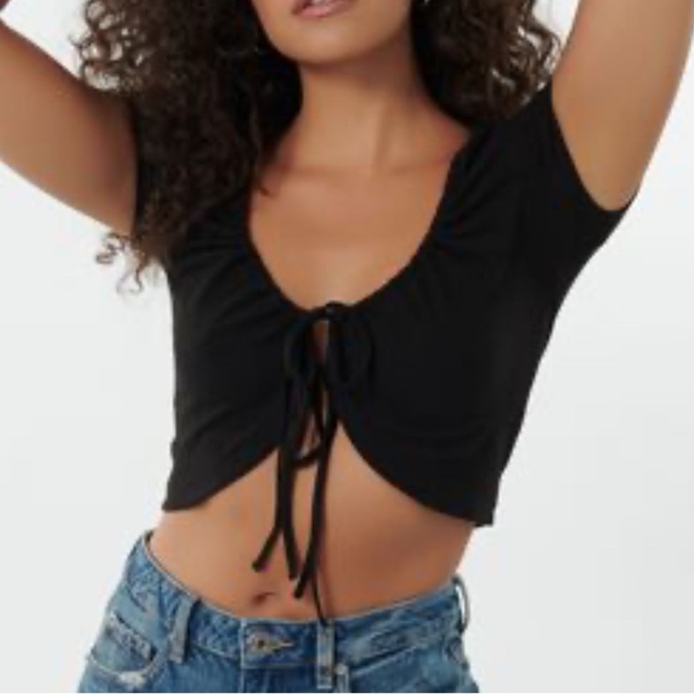 Garage Black Tie-Front Crop Top